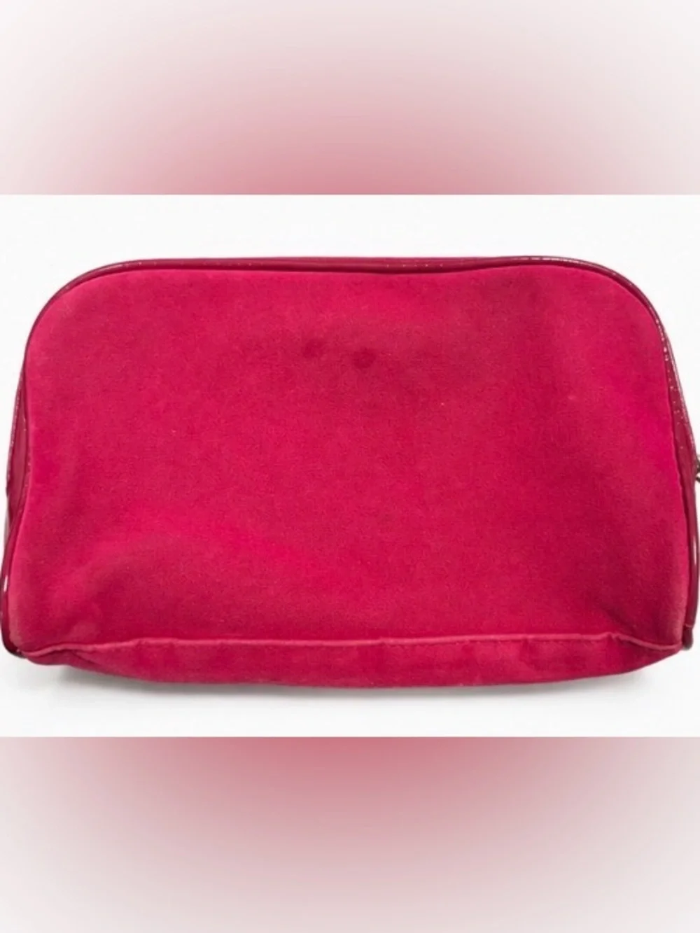 Lancome Raspberry Suede Cosmetic Pouch with Gold Zipper
